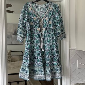 Soft Surroundings Teal and Navy Floral Top